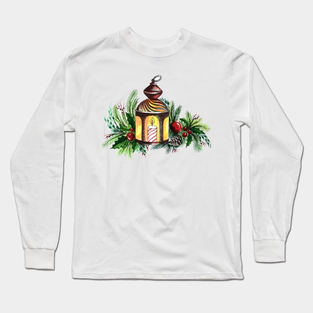 Candle Christmas Light Lantern Long Sleeve T-Shirt by Mako Design 